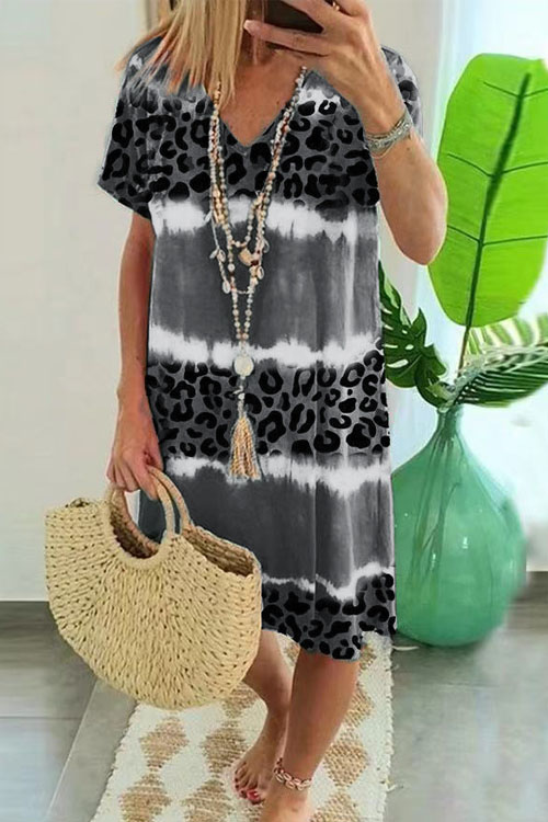 Nonnadress Leopard Print Casual Midi Dress