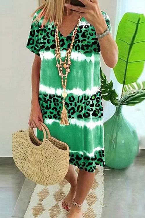 Nonnadress Leopard Print Casual Midi Dress