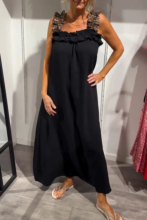 Nonnadress Casual Patchwork Leopard Pocket Cotton Linen Dress