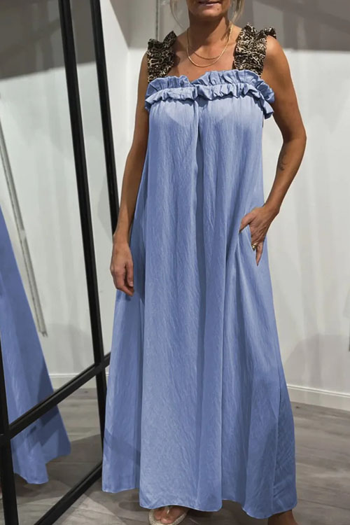 Nonnadress Casual Patchwork Leopard Pocket Cotton Linen Dress