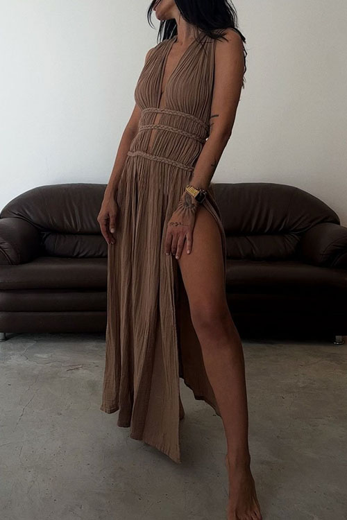 Nonnadress Bohemian Style Braided Belt Linen Maxi Skirt