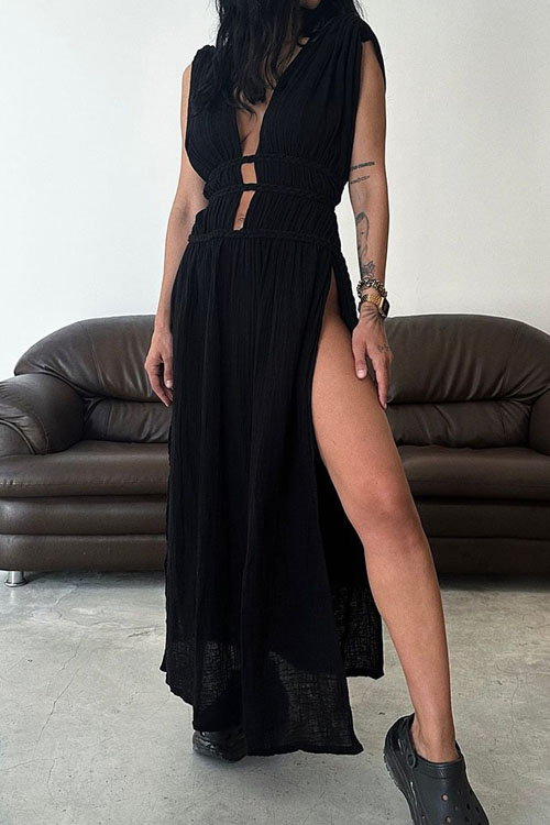 Nonnadress Bohemian Style Braided Belt Linen Maxi Skirt