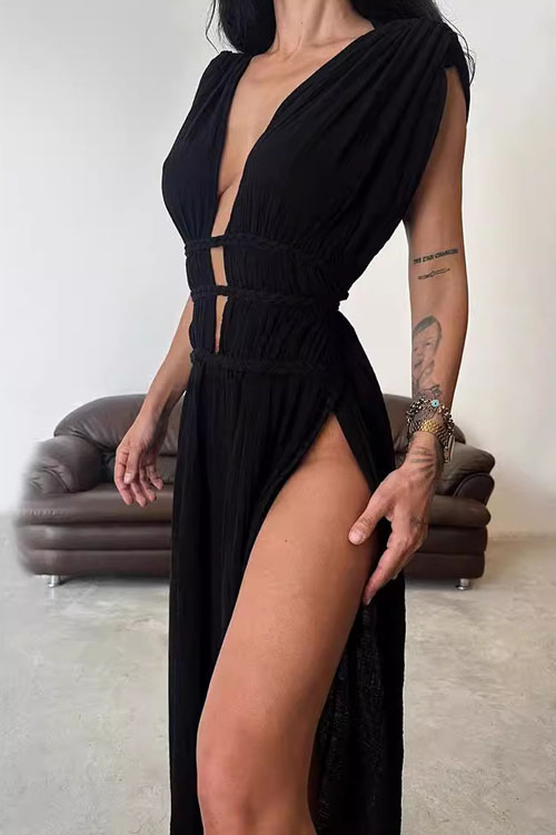 Nonnadress Bohemian Style Braided Belt Linen Maxi Skirt