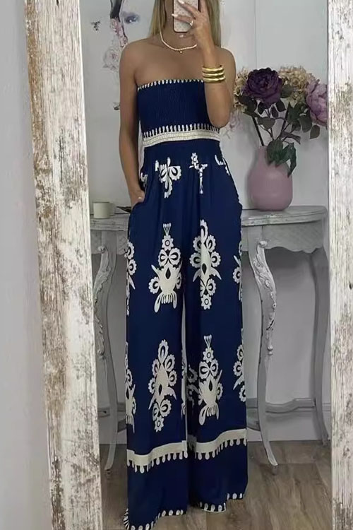 Nonnadress Strapless Floral Print High Waist Jumpsuit