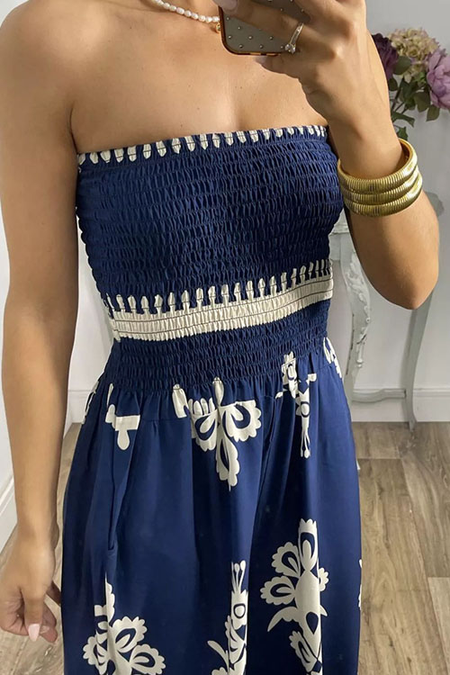 Nonnadress Strapless Floral Print High Waist Jumpsuit