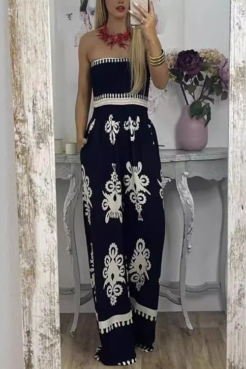 Nonnadress Strapless Floral Print High Waist Jumpsuit