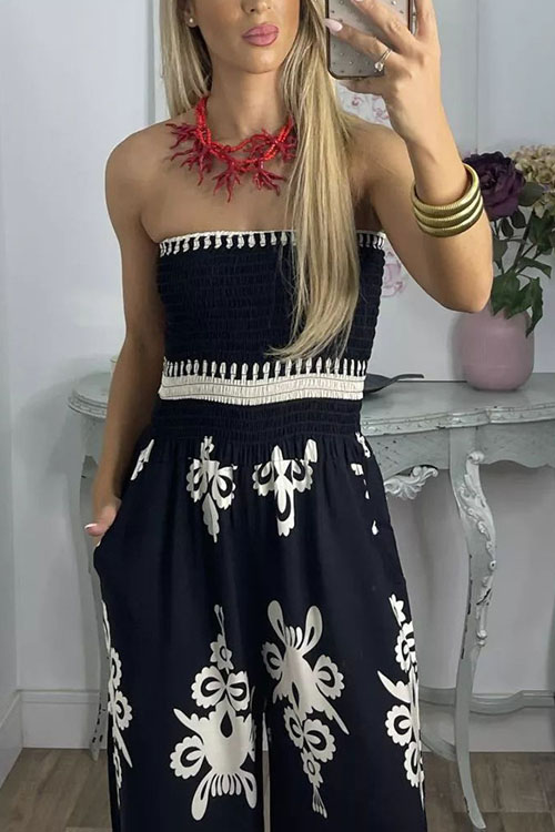 Nonnadress Strapless Floral Print High Waist Jumpsuit
