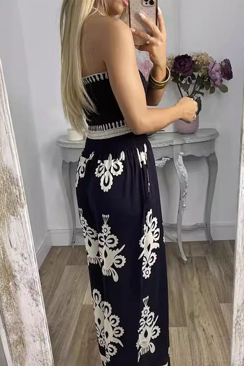 Nonnadress Strapless Floral Print High Waist Jumpsuit