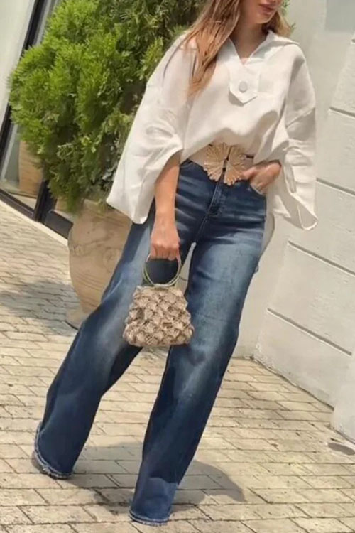 Nonnadress Casual Loose Simple Button Down Collar Shirt