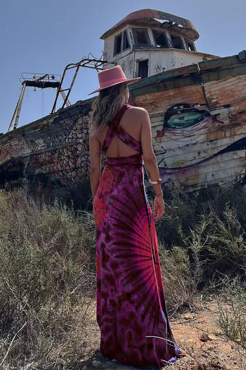 Nonnadress Printed V-Neck Halter Neck Dress