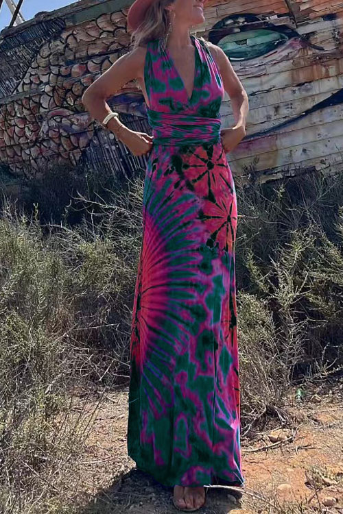 Nonnadress Printed V-Neck Halter Neck Dress