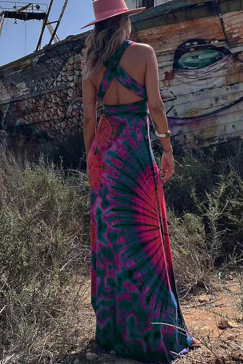 Nonnadress Printed V-Neck Halter Neck Dress