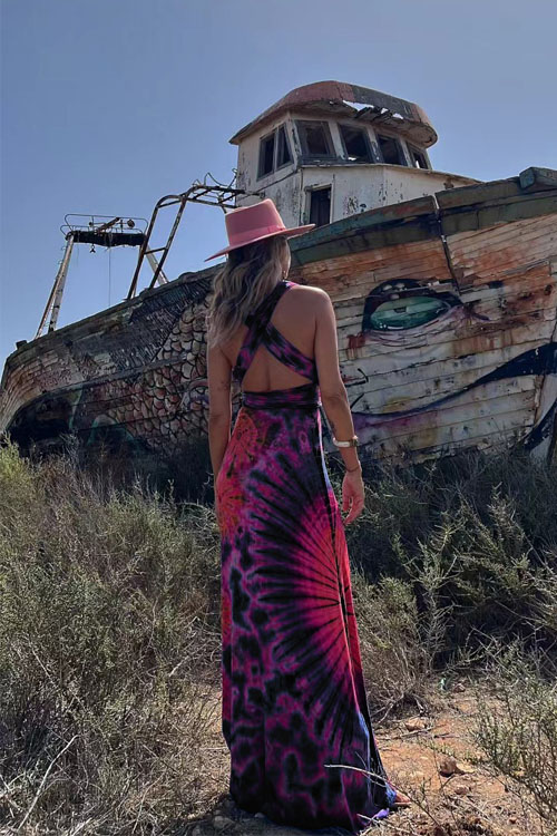 Nonnadress Printed V-Neck Halter Neck Dress