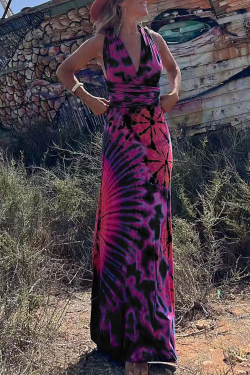 Nonnadress Printed V-Neck Halter Neck Dress