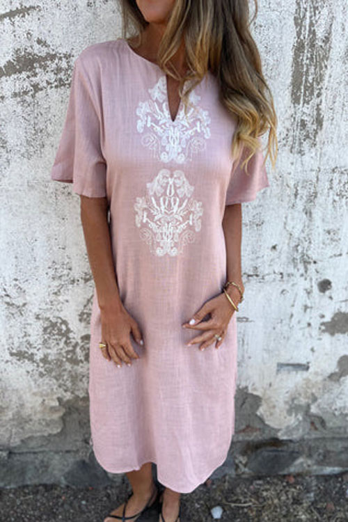 Nonnadress Round Neck Loose Printed Long Dress