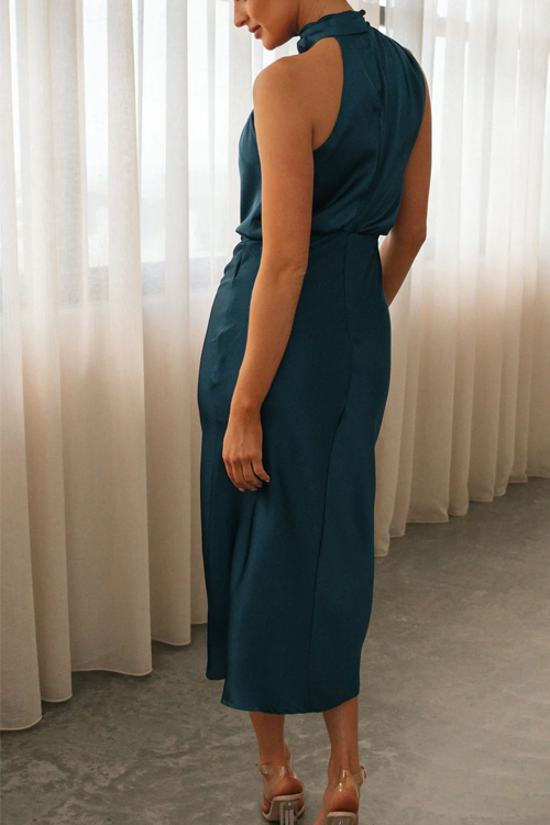 Nonnadress Sleeveless Halter Solid Color Satin Dress