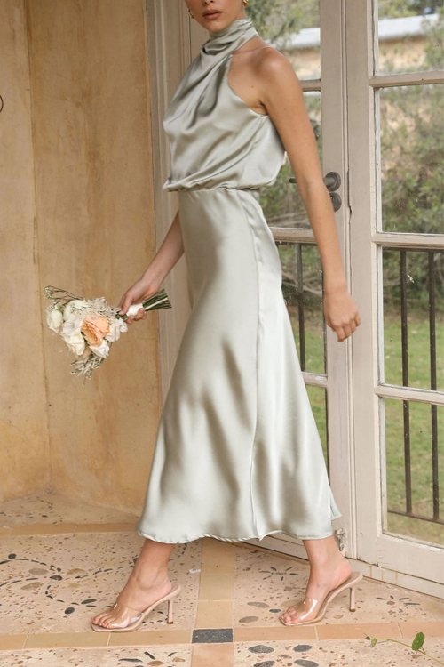 Nonnadress Sleeveless Halter Solid Color Satin Dress