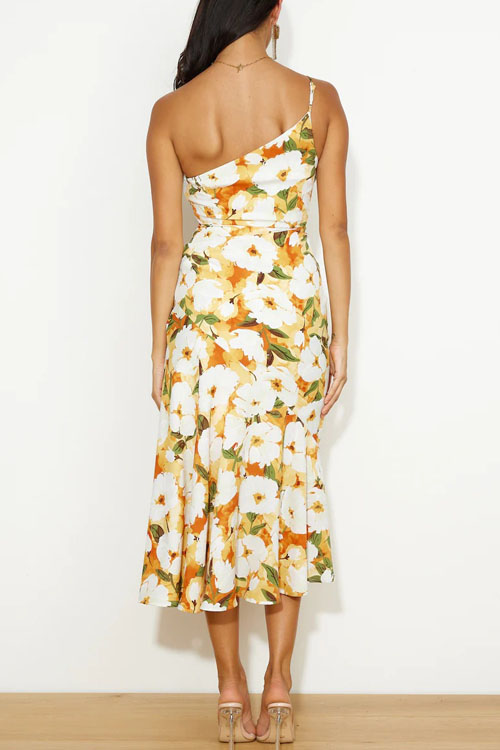 Nonnadress Asymmetrical Neckline Halter Mermaid Printed Dress