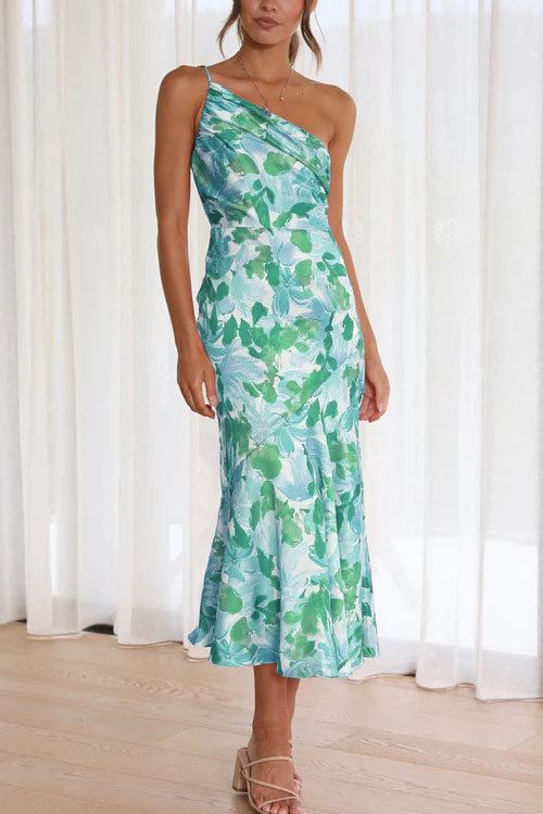 Nonnadress Asymmetrical Neckline Halter Mermaid Printed Dress