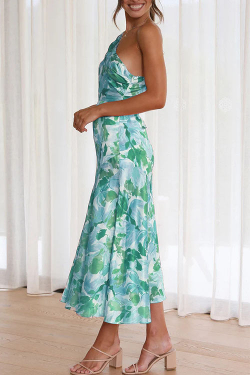Nonnadress Asymmetrical Neckline Halter Mermaid Printed Dress
