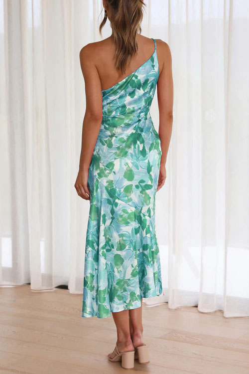 Nonnadress Asymmetrical Neckline Halter Mermaid Printed Dress