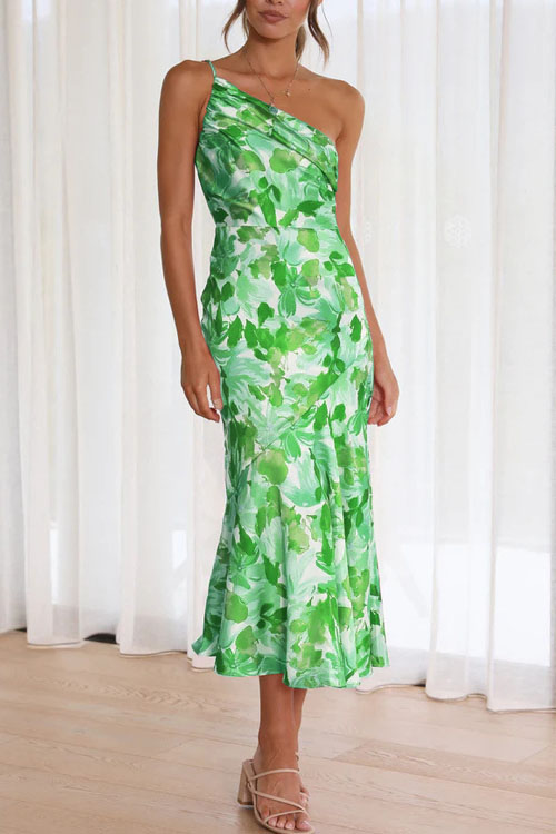 Nonnadress Asymmetrical Neckline Halter Mermaid Printed Dress