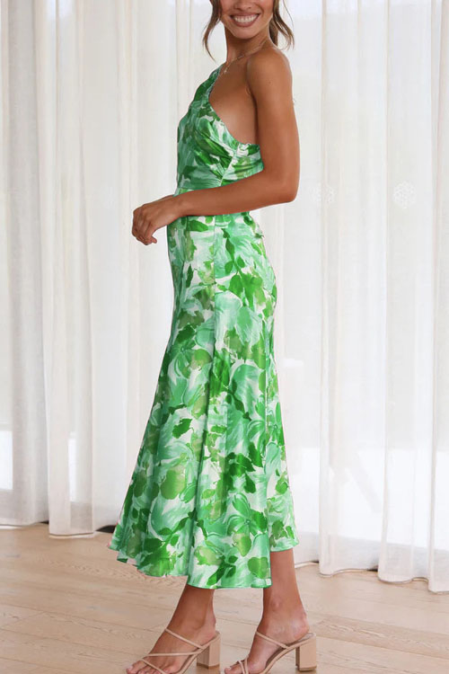 Nonnadress Asymmetrical Neckline Halter Mermaid Printed Dress