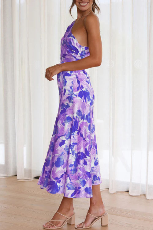 Nonnadress Asymmetrical Neckline Halter Mermaid Printed Dress