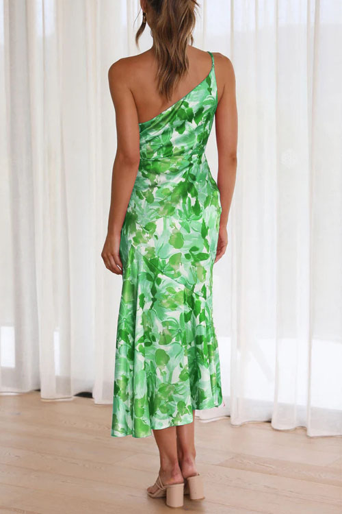 Nonnadress Asymmetrical Neckline Halter Mermaid Printed Dress