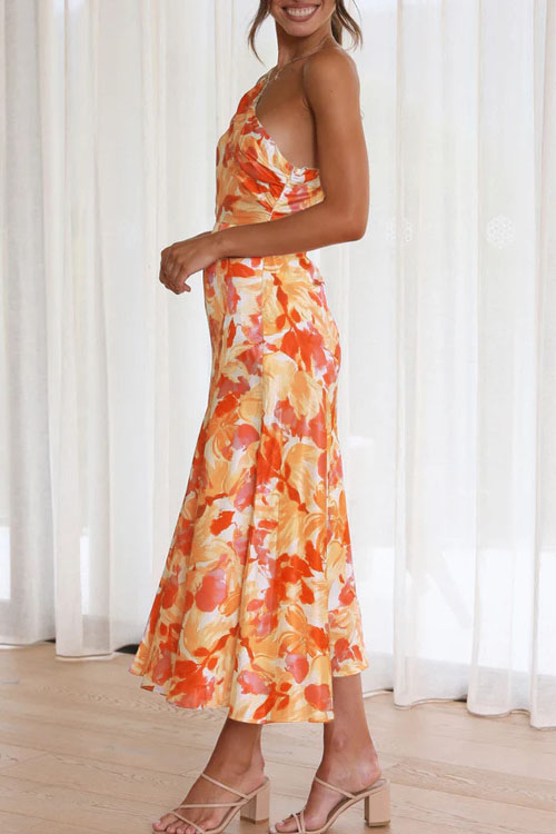 Nonnadress Asymmetrical Neckline Halter Mermaid Printed Dress