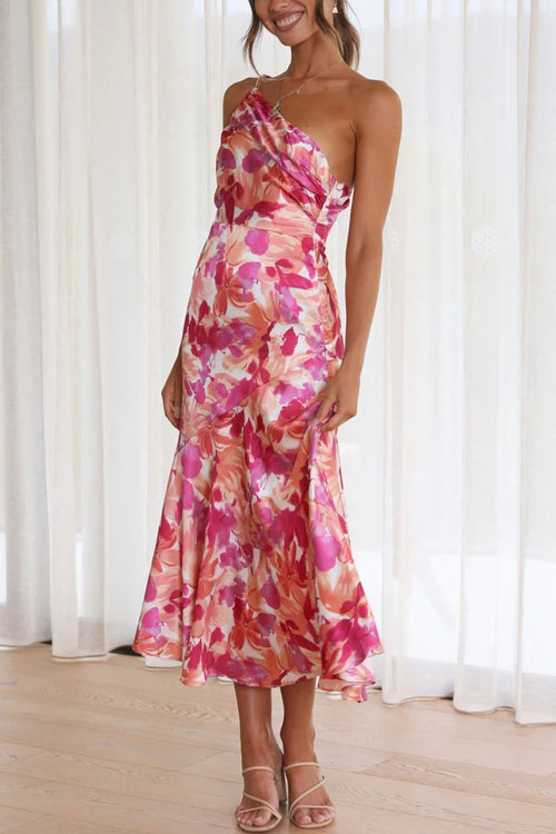 Nonnadress Asymmetrical Neckline Halter Mermaid Printed Dress