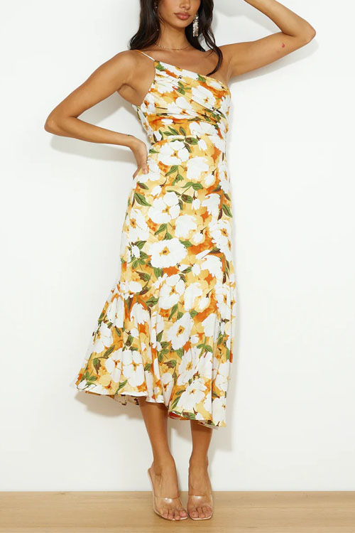 Nonnadress Asymmetrical Neckline Halter Mermaid Printed Dress