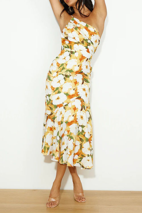 Nonnadress Asymmetrical Neckline Halter Mermaid Printed Dress