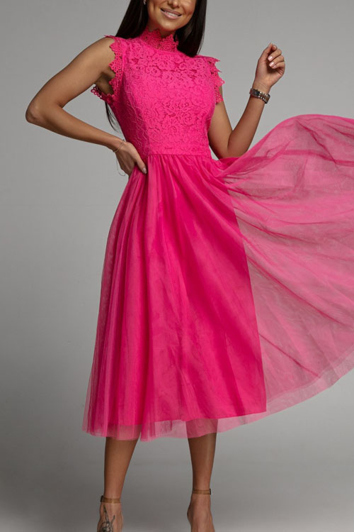 Kathiadress Playful lace patchwork mesh dress