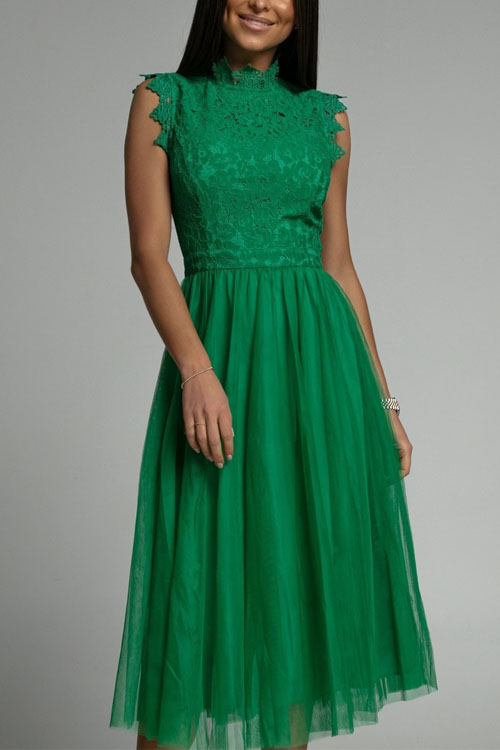 Kathiadress Playful lace patchwork mesh dress