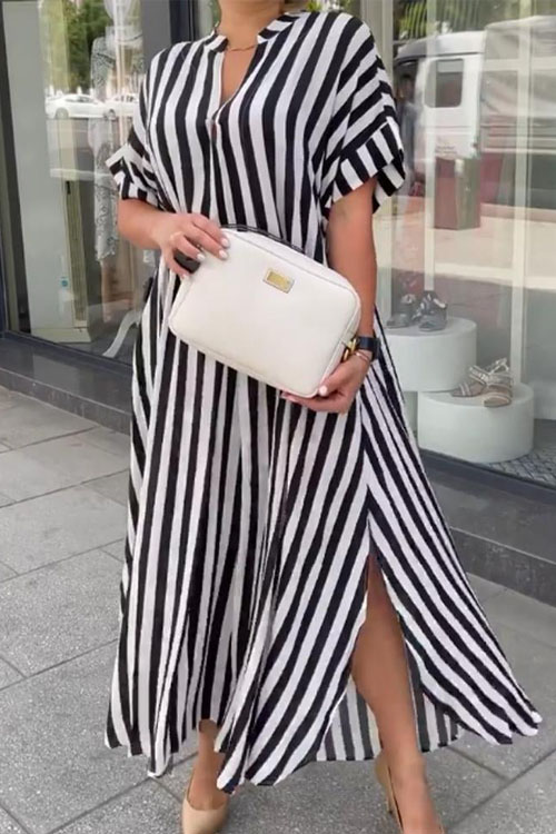 Nonnadress Striped Split Hem Maxi Dress