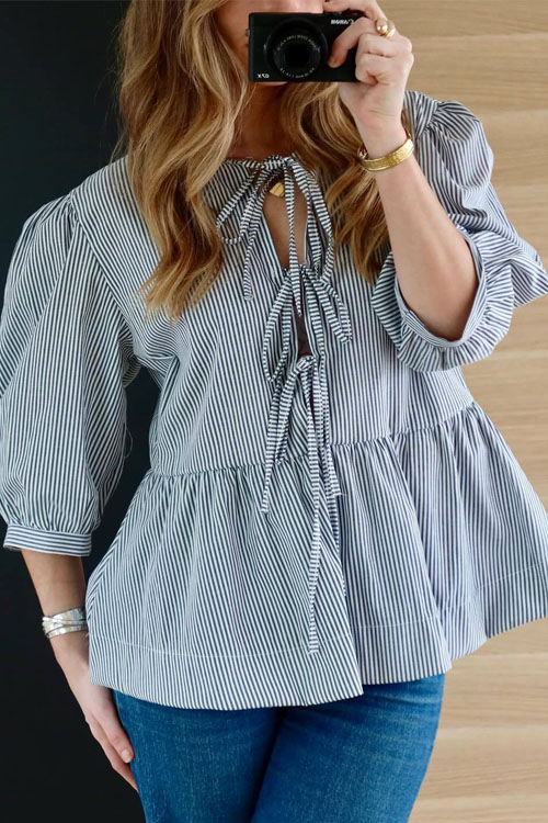 Nonnadress Fashionable Striped Patchwork Shirt Top