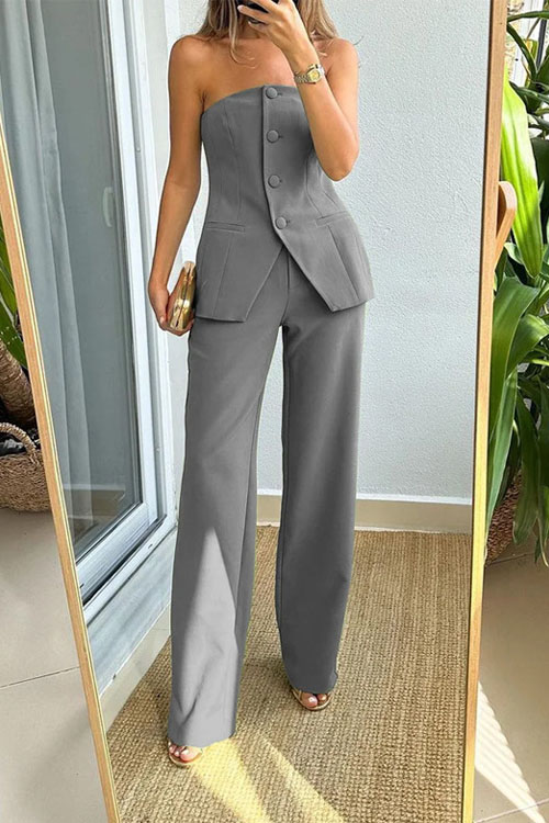 Nonnadress Fashionable Suit Buttoned Bandeau Set