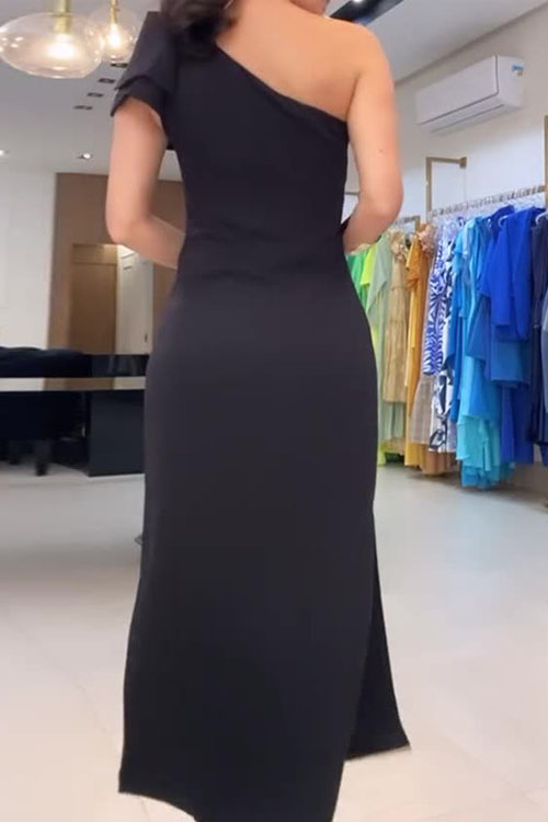 Nonnadress Solid Color Chic Bowknot Temperament Slit Dress