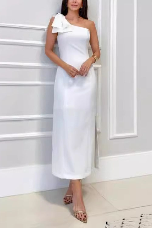 Nonnadress Solid Color Chic Bowknot Temperament Slit Dress
