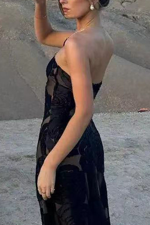 Nonnadress Burnt flower strap off-shoulder flower long dress