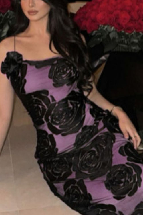 Nonnadress Burnt flower strap off-shoulder flower long dress