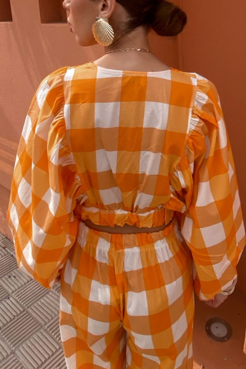 Nonnadress Plaid pleated embroidery V-neck waist suit