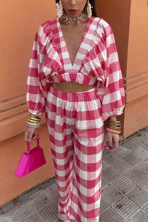 Nonnadress Plaid pleated embroidery V-neck waist suit