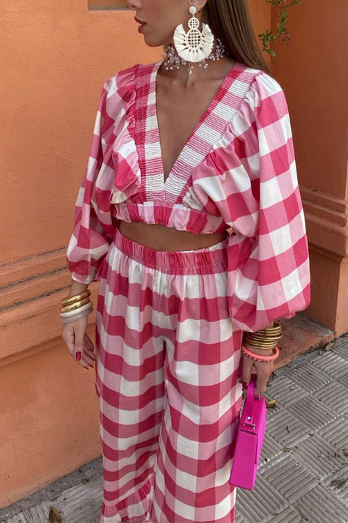 Nonnadress Plaid pleated embroidery V-neck waist suit