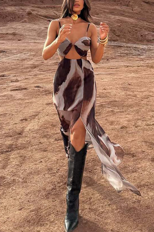 Nonnadress Tie-dye suspender sleeveless flowing holiday maxi dress