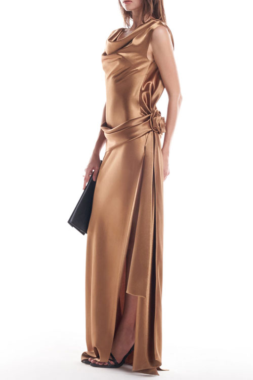 Nonnadress Satin elegant flower slit long dress