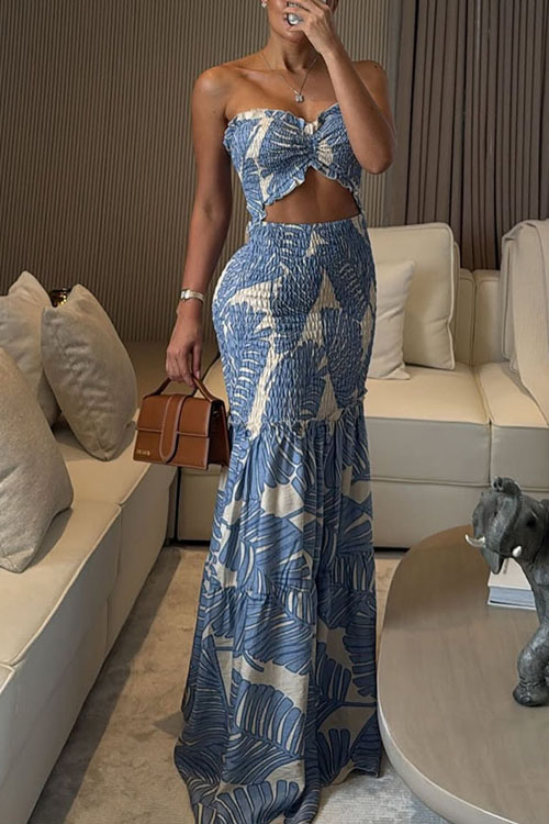 Nonnadress Halter Neck Printed Pleated Loose Holiday Dress