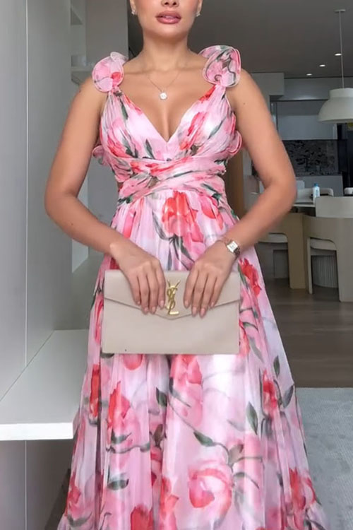 Nonnadress Pink and purple chiffon ruffle print dress