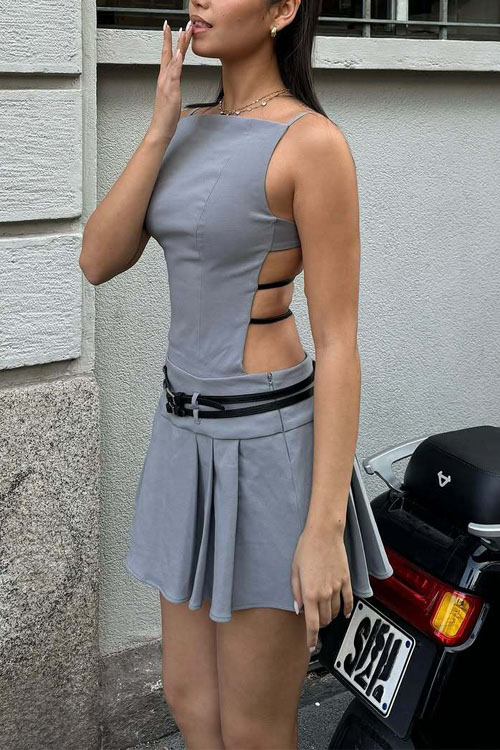 Nonnadress  Halter backless belt pleated dress